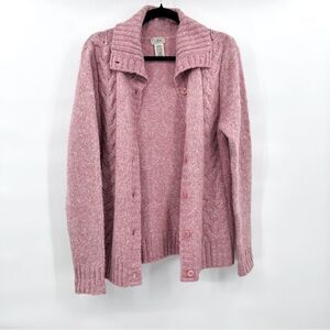 L. L. Bean Sweater Cardigan Pink Knit Wool Cotton Size M